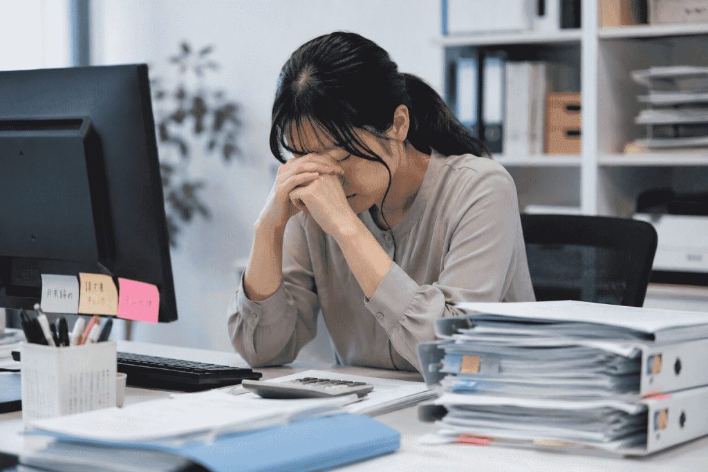 HSPの経理女性が疲れている様子
